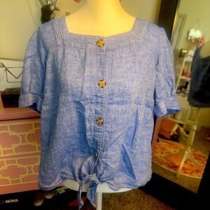 Talbots Light Blue Button-Up Blouse with Knot Detail